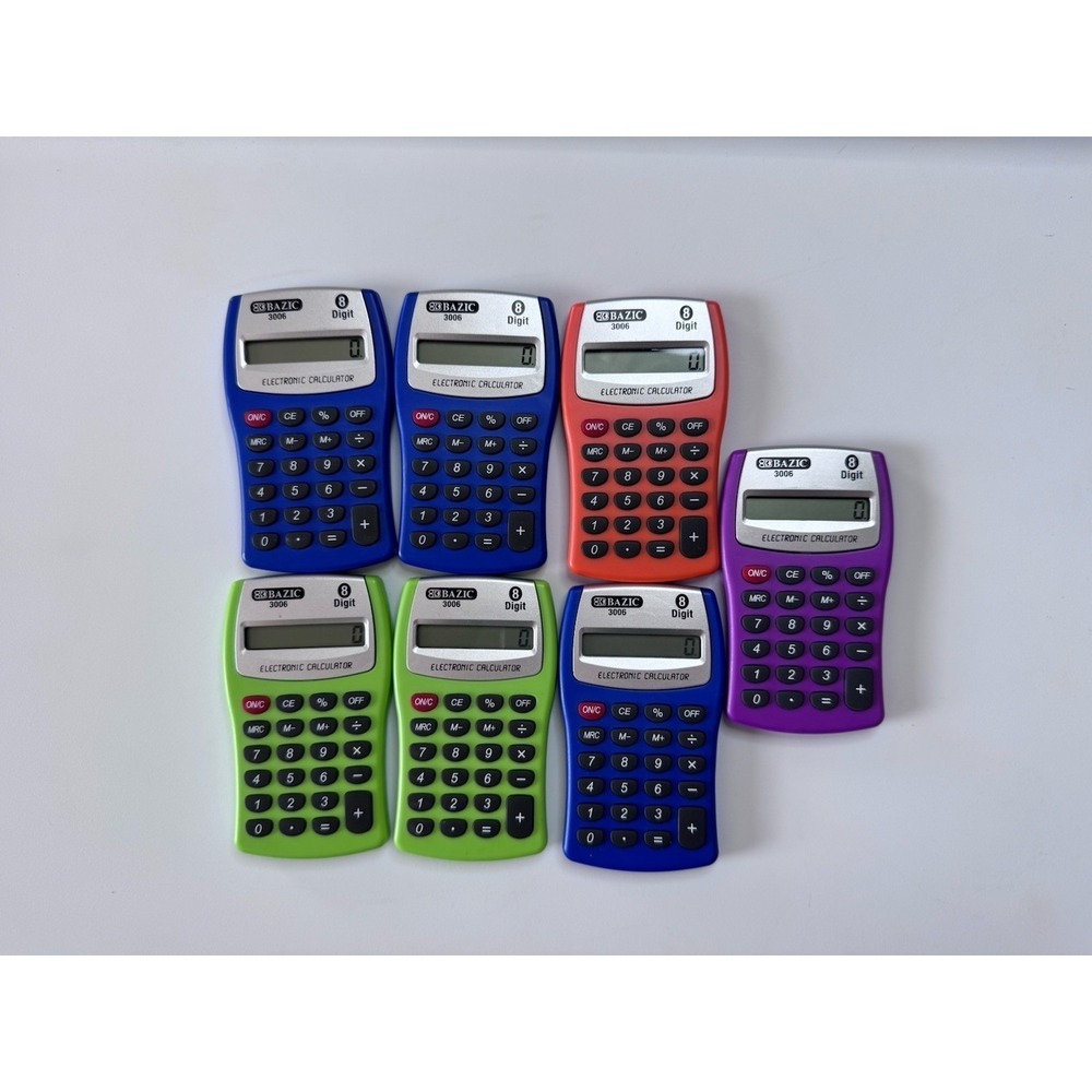 Pocket Size Calculator 8-Digit, LCD Display,Assorted Color, 7 Pack, Tested